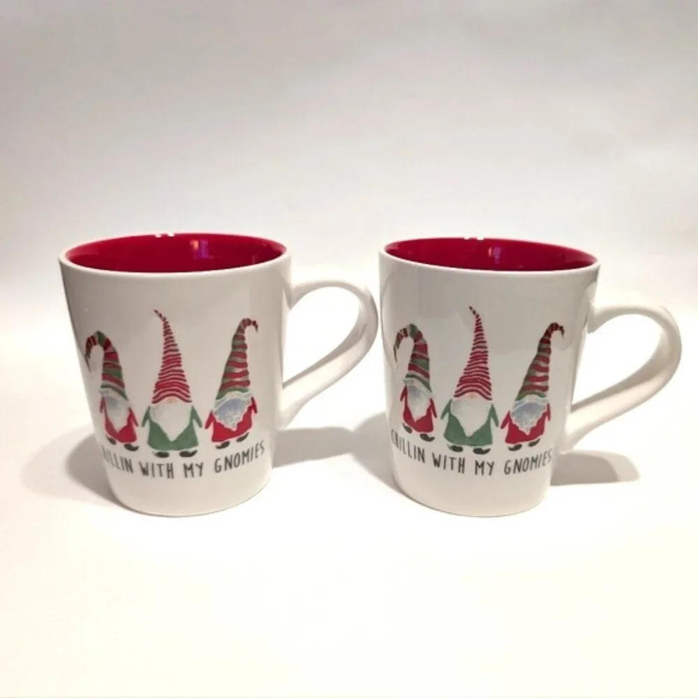 'Chillin With My Gnomies'‎ Set Of 2 Ceramic Mugs 12 oz